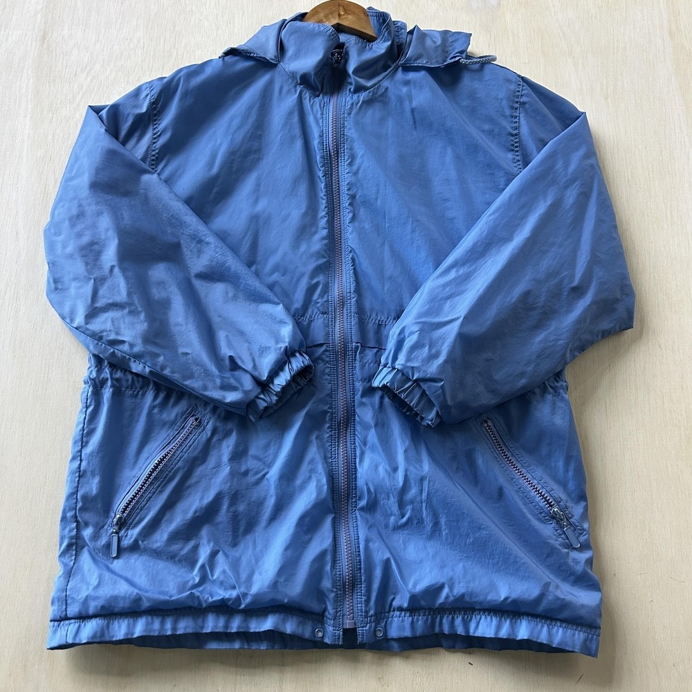 Vintage CS Signature Jacket Mens Med Blue Hooded Zip Lined Nylon Windbreaker